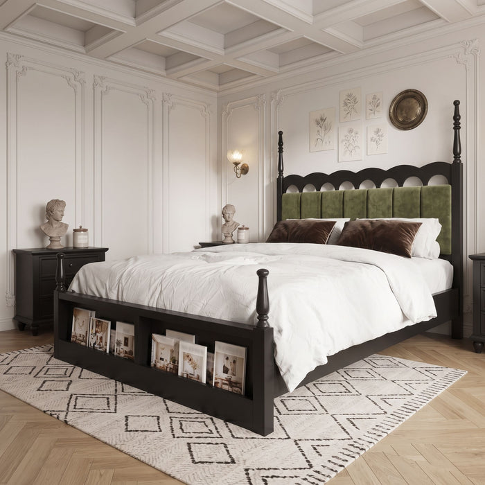 Platform Bed Frame With Tufted Upholstered Scallop Headboard