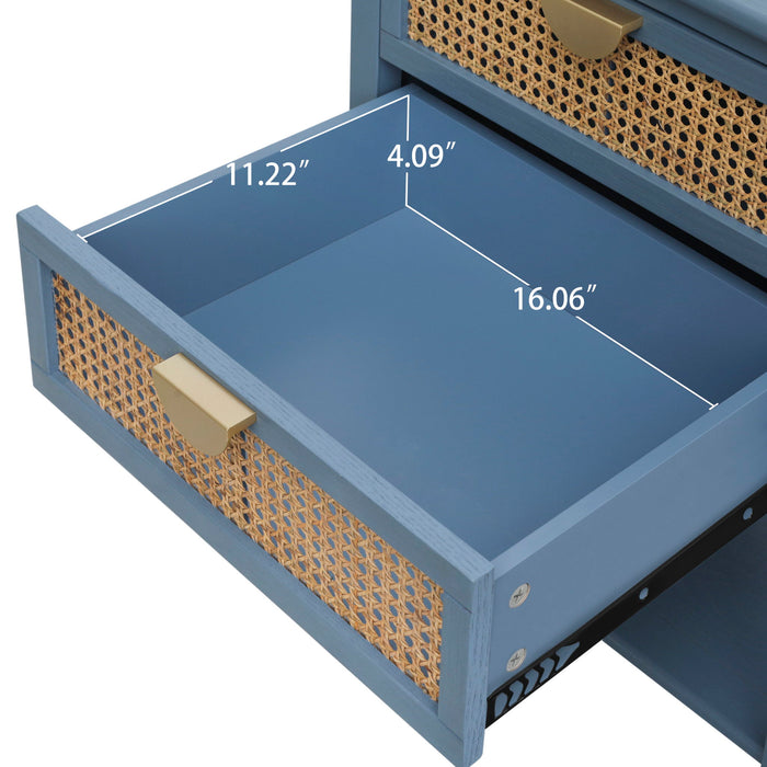 2 Drawer Side Table, Natural Rattan