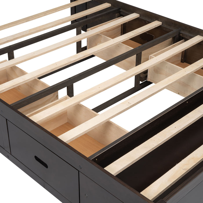 Platform Bed With Storage Headboard, Shoe Rack And 4 Drawers