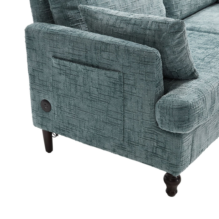 Chenille 2 Seater Sofa With LED Light, USB Charging Port, And Storage Bag