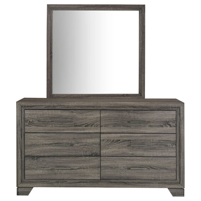 Funston - 6 Drawer Dresser With Mirror - Brown Oak