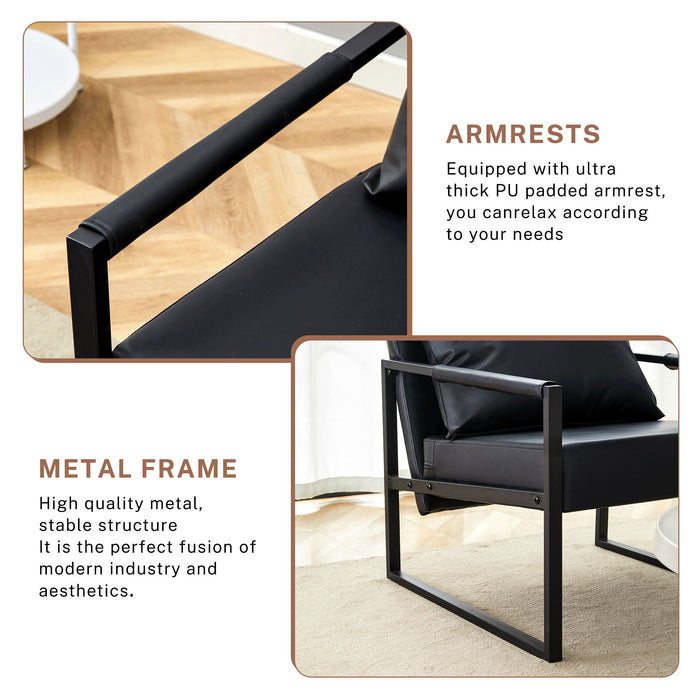 Classic Leather And Metal Frame Sofa, Ergonomically Designed, A Perfect Blend Of Modern And Industrial Styles