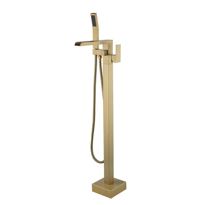Waterfall Freestanding Single Handle Floor Mounted Clawfoot Tub Faucet With Handshower - Gold