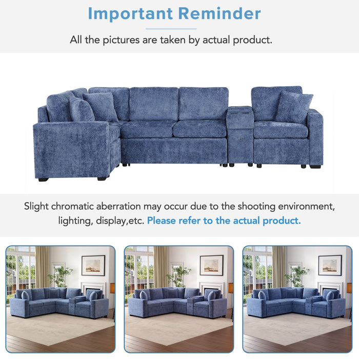 Contemporary L Shaped Convertible Sofa Bed With Pull Out Bed, Cup Holders, And Storage