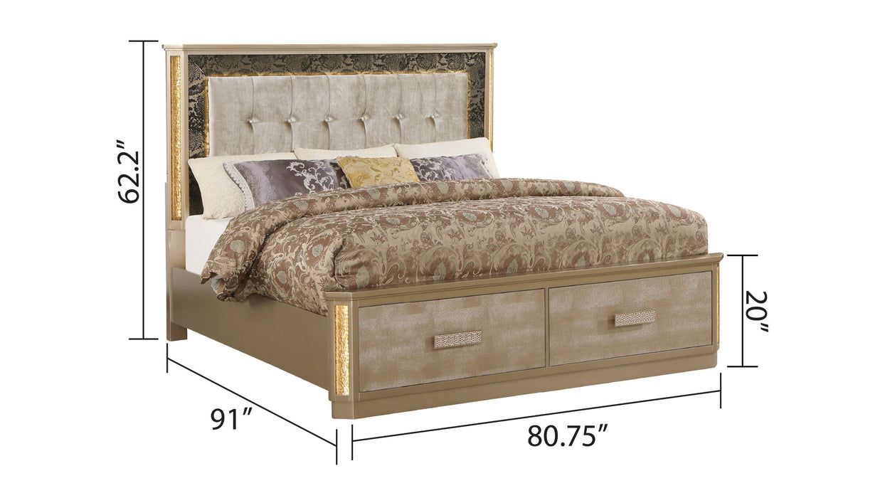Medusa King 5 Piece Bedroom Set Made With Wood In Gold