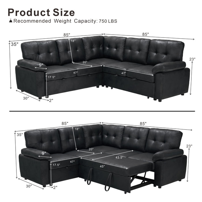 Convertible Sectional Sofa Bed With Pull Out Sleeper And Storage