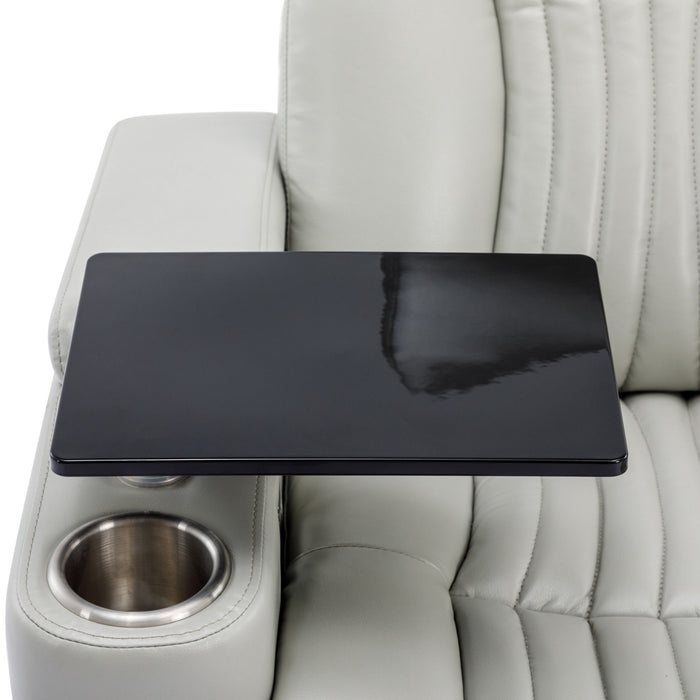270° Power Swivel Recliner Home Theater Chair With Hidden Arm Storage, LED Light, Cup Holder, And Tray Table