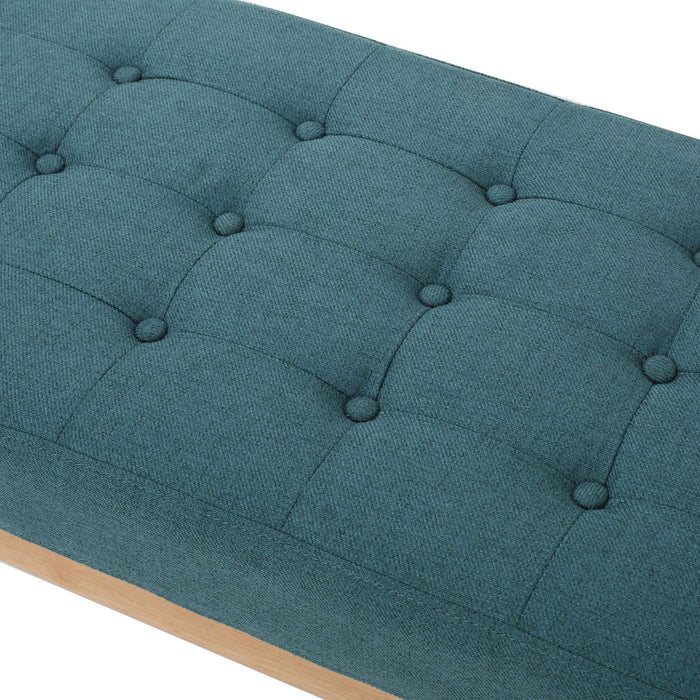 Vibratory - Button Tufted Upholstered Ottoman With Splayed Wooden Legs - Teal / Natural