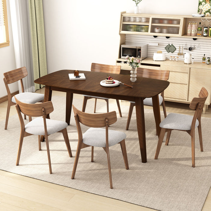 7 Piece Mid - Century Dining Set With Upholstered Dining Chairs, Dining Table