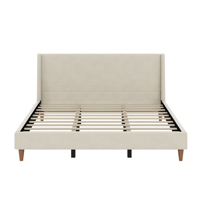 Modern Upholstered Platform Bed With Wingback Headboard