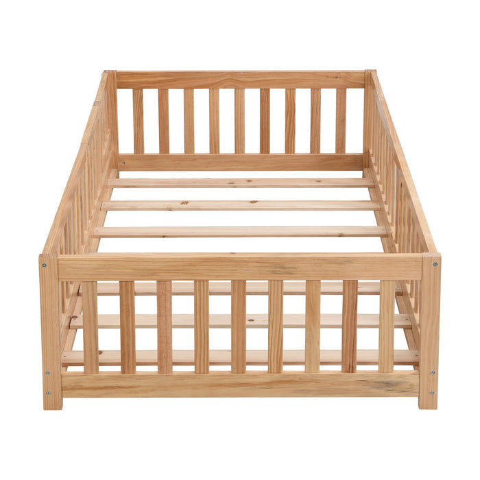 Solid Floor Bed With Door And Fence For Children