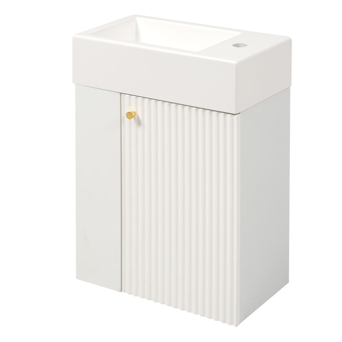 Floating Bathroom Vanity With Resin Basin, Left Side Storage - White