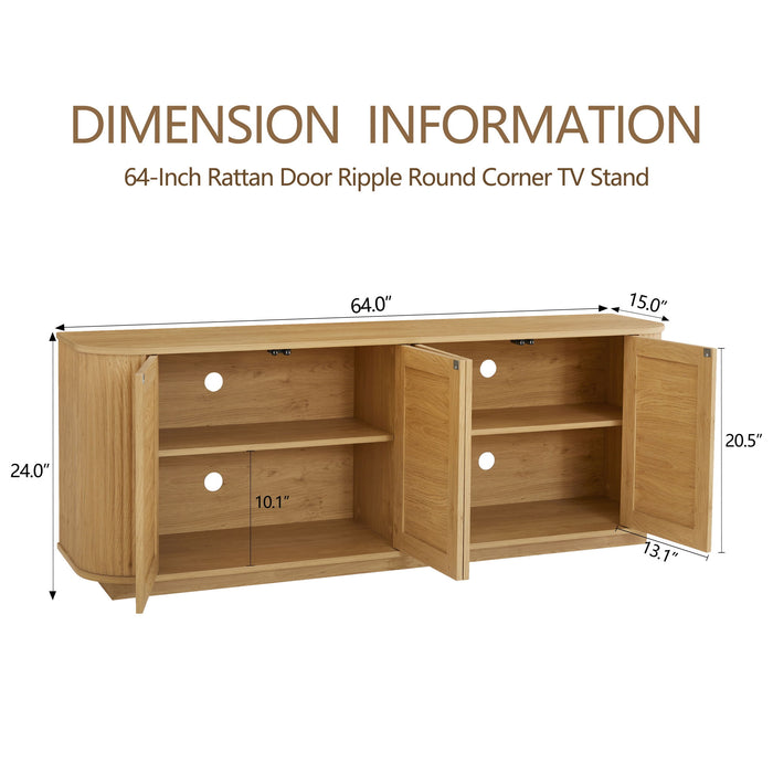 Contemporary Wave Shaped TV Stand With Rattan Doors
