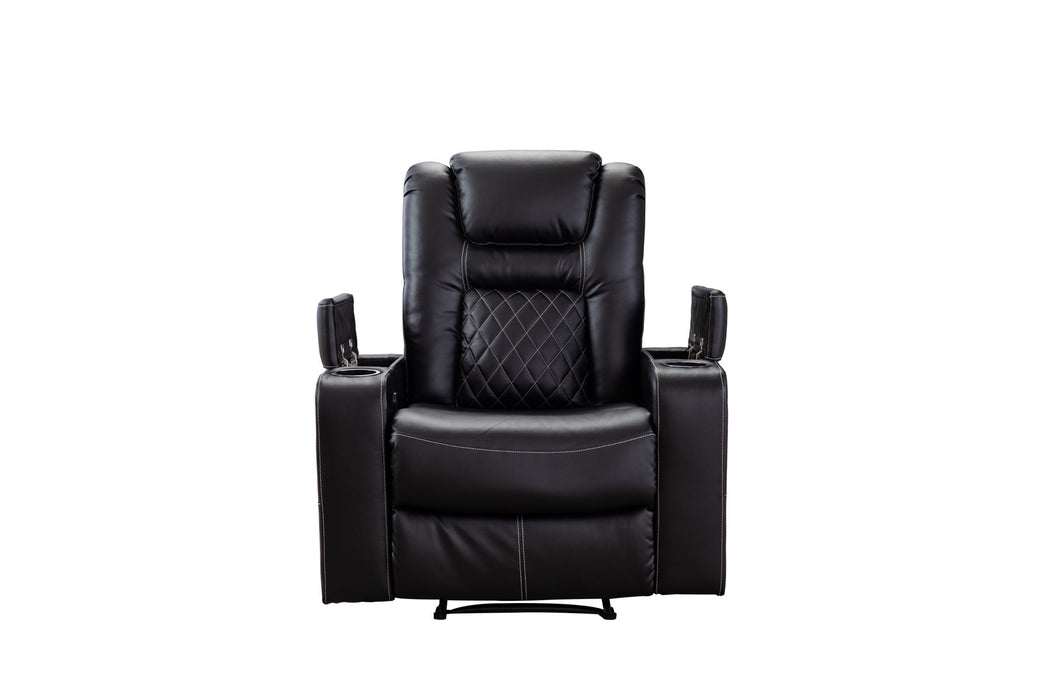 New Design PU Material With Cup Hold Storage Usb Recliner - Black