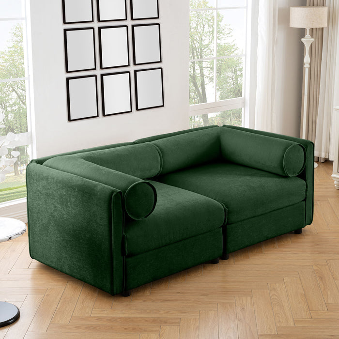 Stylish Chenille Sofa With Storage Seat And Cylindrical Backrest