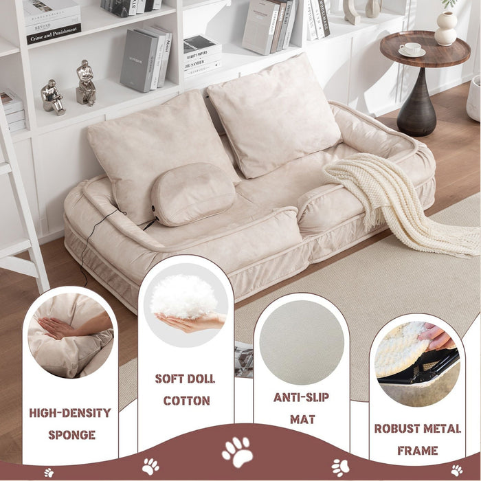 Upholstered Human Dog Bed And Pets, Bean Bag Floor Sofa With Massage Pillow, 5 Adjustable Positions & 2 Soft Pillows