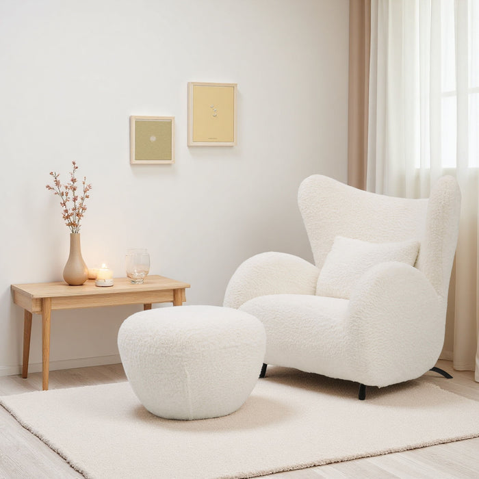 Wingback Armchair & Ottoman Combo For Living Room - White
