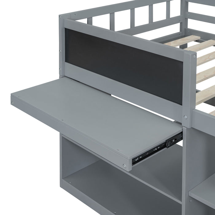 Low Loft Bed With Rolling Desk, Shelf And Drawers