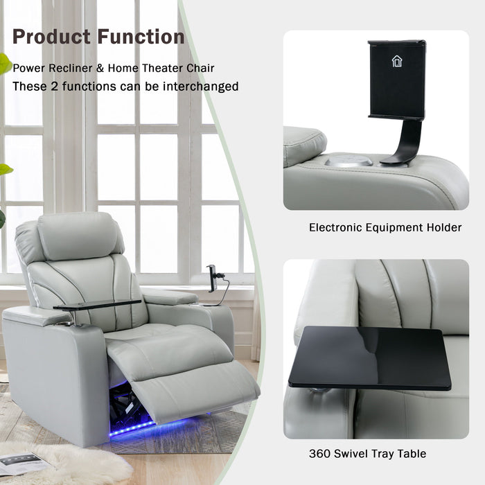 Power Motion Recliner Electric Power Recliner With USB Charging Port, Hidden Arm Storage, Convenient Cup Holder And Bluetooth Speaker