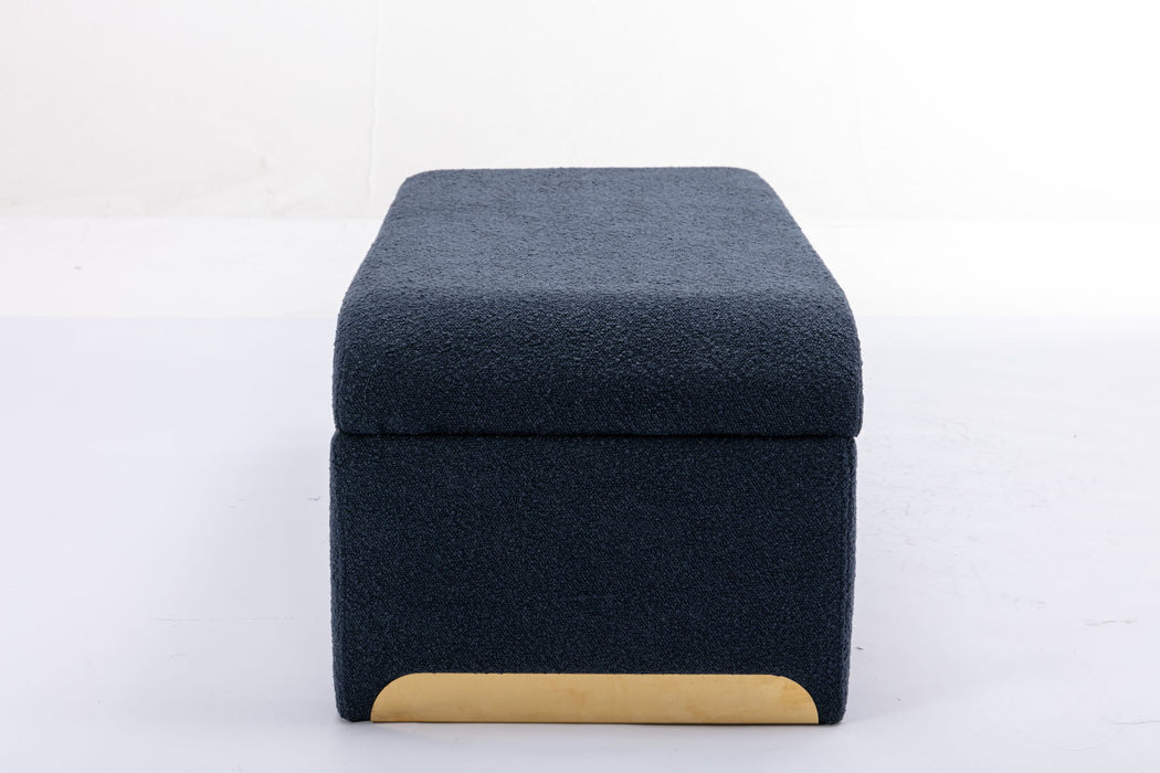 New Boucle Fabric Loveseat Ottoman Footstool Bedroom Bench Shoe Bench With Gold Metal Legs, Dark Blue