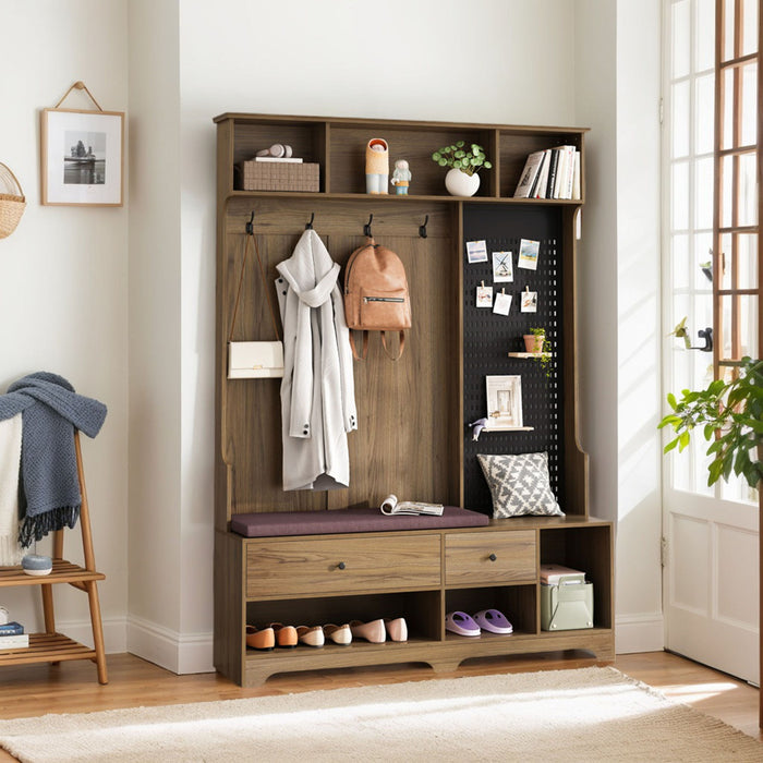 Hallway Hall Tree With Removable Cushion Bench, Coat Rack, Storage Shelves