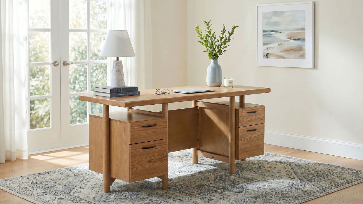 Roldan 69-inch 4-drawer Computer Desk with File Drawer Light Ash