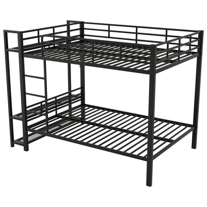 Bunk Bed With Storage Mesh Shelves, Clothes Hooks, LED Light