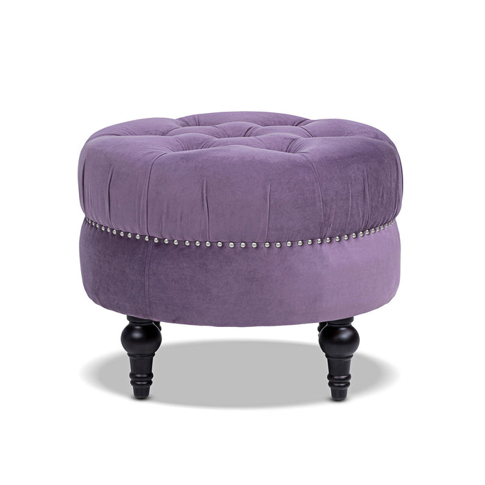 Dawn - Tufted Round Ottoman Nailhead Accents - Purple