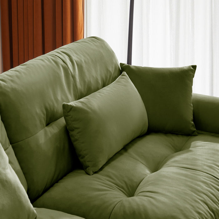 Modern Velvet Sofa With Bolstered Armrests And Pillows