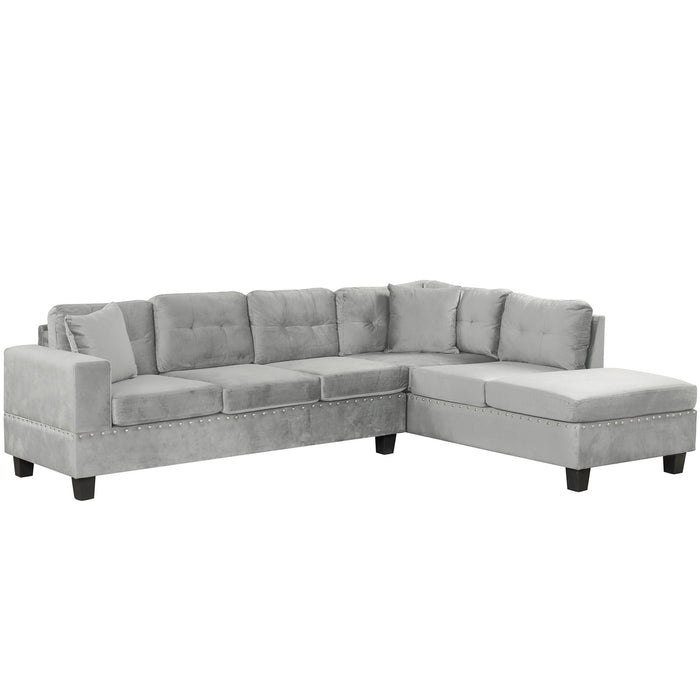 Modern Sectional Sofa With Storage Ottoman, L - Shape Couch With 2 Pillows And Cup Holders