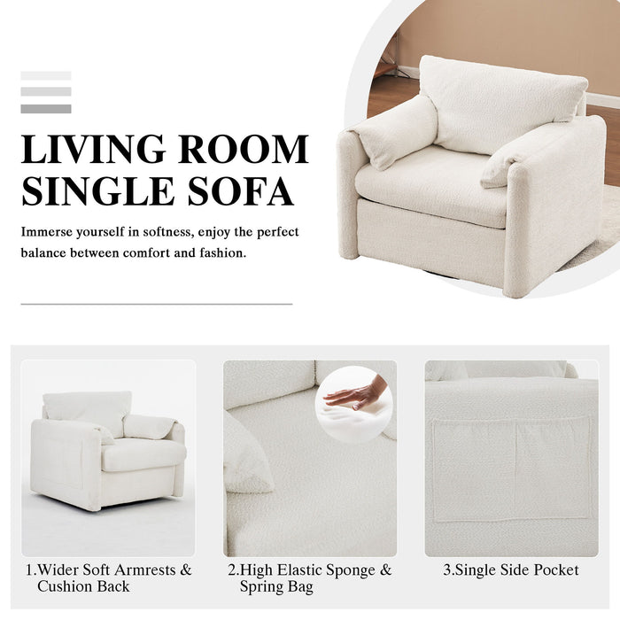 Swivel Modern Swivel Accent Chair Single Seater 360° Rotating For Living Room, Bedroom - Ivory White