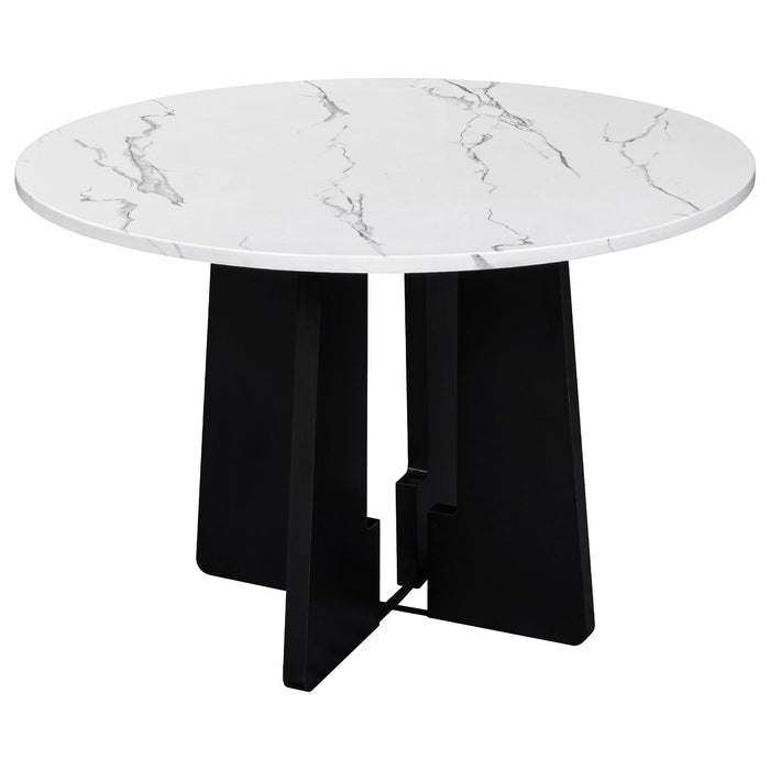 5 Piece Round Dining Table Set, Modern Dining Table And 4 Upholstered Chairs For Dining Room