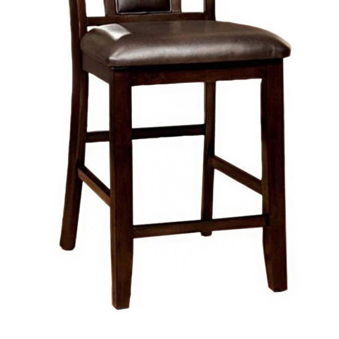 (Set of 2) Padded Espresso Leatherette Counter Height Chairs In Dark Cherry Finish