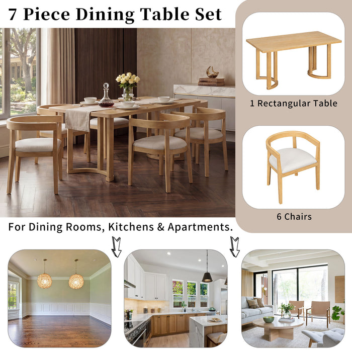 Rectangular Dining Table Set For 6 With Upholstered Barrel Back Chairs