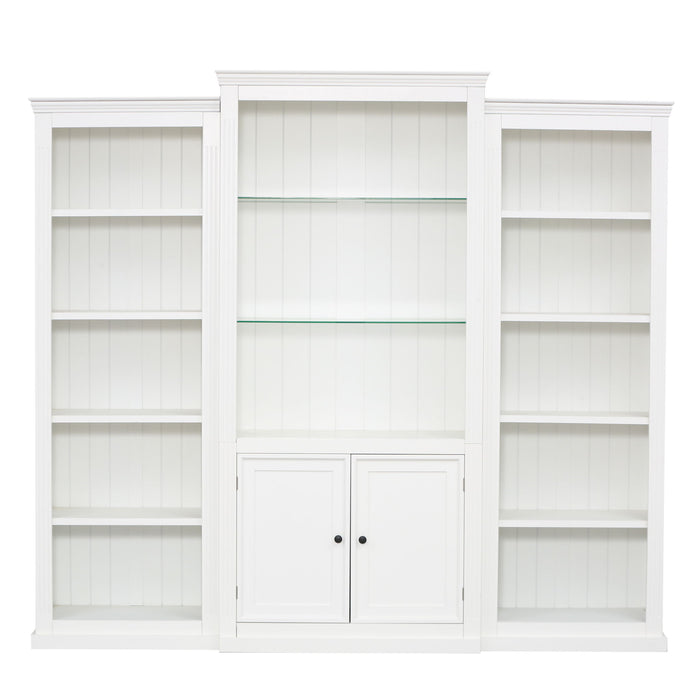Retro Style 3 Piece Bookcase Display Cabinet With Adjustable LED Lighting, Tempered Glass Shelves - White