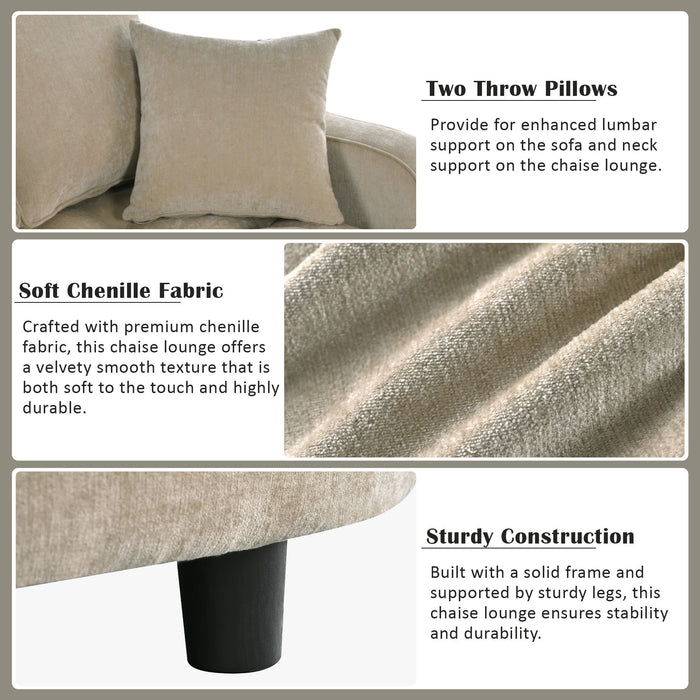 Modern Chaise Lounge Upholstered Sofa Couch With Tufted Seat And Detachable Pillows For Living Room