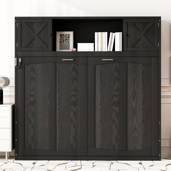 Rustic Casual Murphy Bed With Storage Cabinets