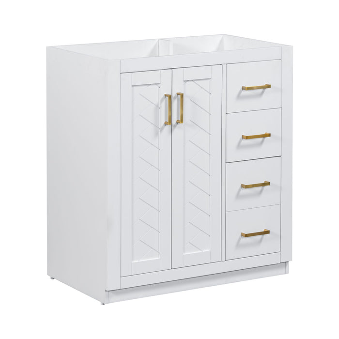 30" Bathroom Vanity Without Sink, Solid Wood Frame Bathroom Storage Cabinet Only, Freestanding Vanity Set With 3 Drawers & So Feet Closing Doors - White