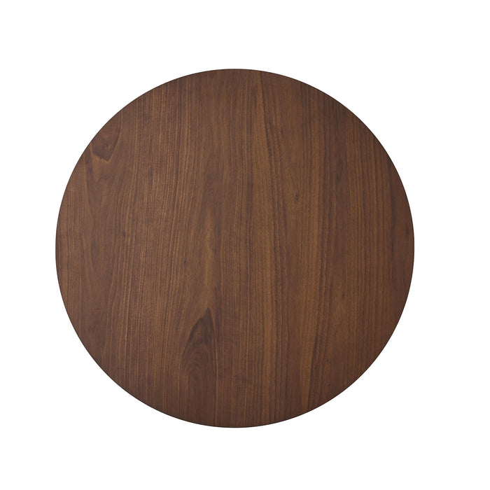 Round Counter Height Dining Table With Thick Rubberwood Legs And Support Beams - Walnut