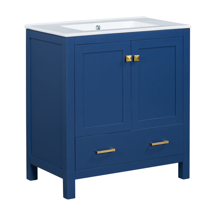 Bathroom Vanity With Single Sink, Combo Cabinet Undermount Sink, Bathroom Storage Cabinet With Two Doors And A Drawer, Soft Closing, Multifunctional Storage, Solid Wood Frame