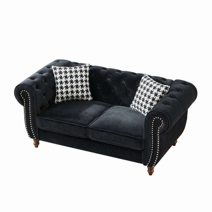 Chesterfield 3 And 2 Seater Velvet Upholstery Sofa With Roll Armrest & Nailhead Fabric Couch
