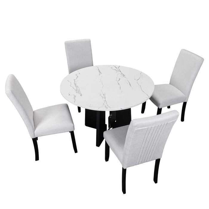 5 Piece Round Dining Table Set, Modern Dining Table And 4 Upholstered Chairs For Dining Room