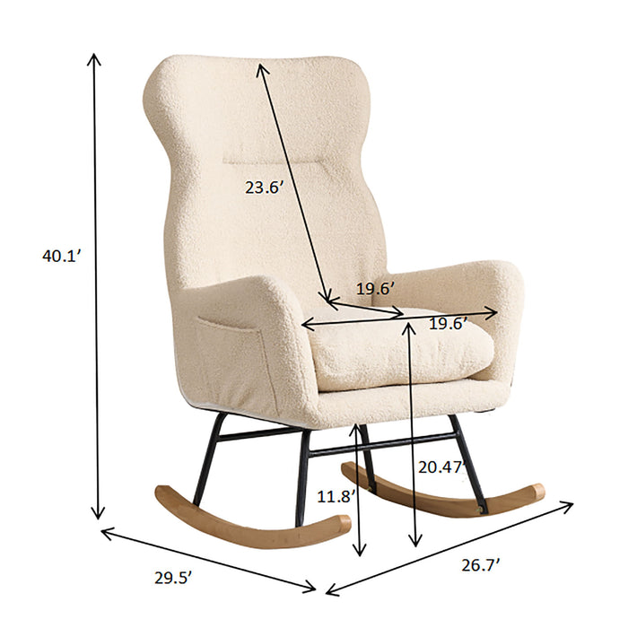 Modern Teddy Fabric Rocking Chair With High Backrest And Armrests Lounge Accent Chair For Living Room - Beige