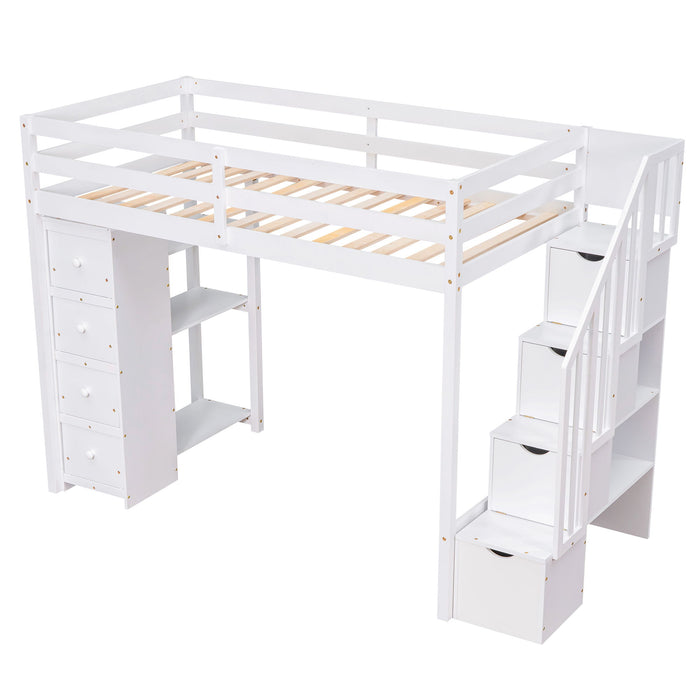 Loft Bed With Storage Drawers And Stairs With Shelves