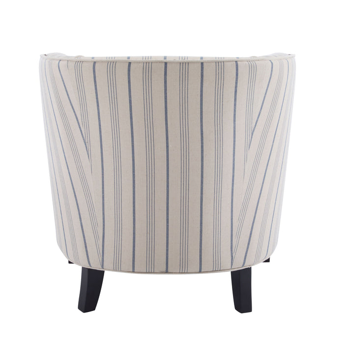 Transitional Upholstered Stripe Barrel Chair With Birch Wood Legs And Plush Cushioned Seat - Beige / Blue Stripe