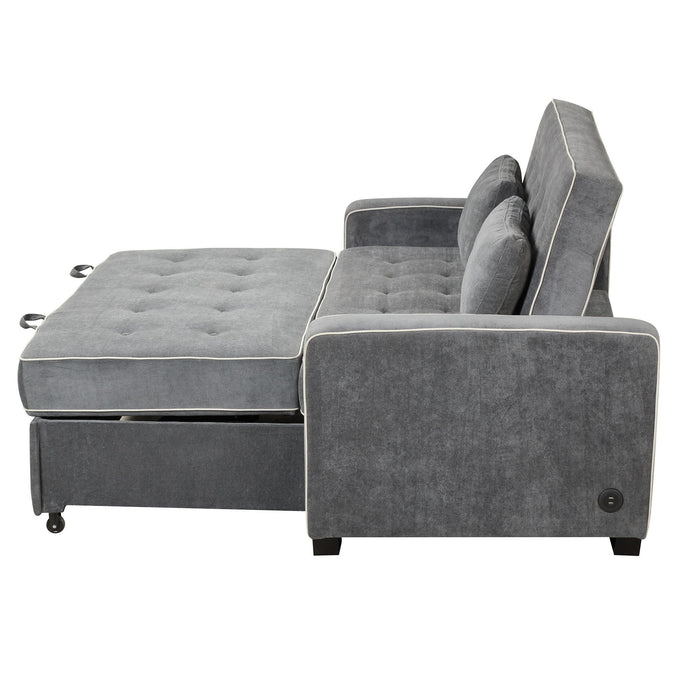 Upholstered Sleeper Bed Sofa With Dual USB Charging, Adjustable Backrest