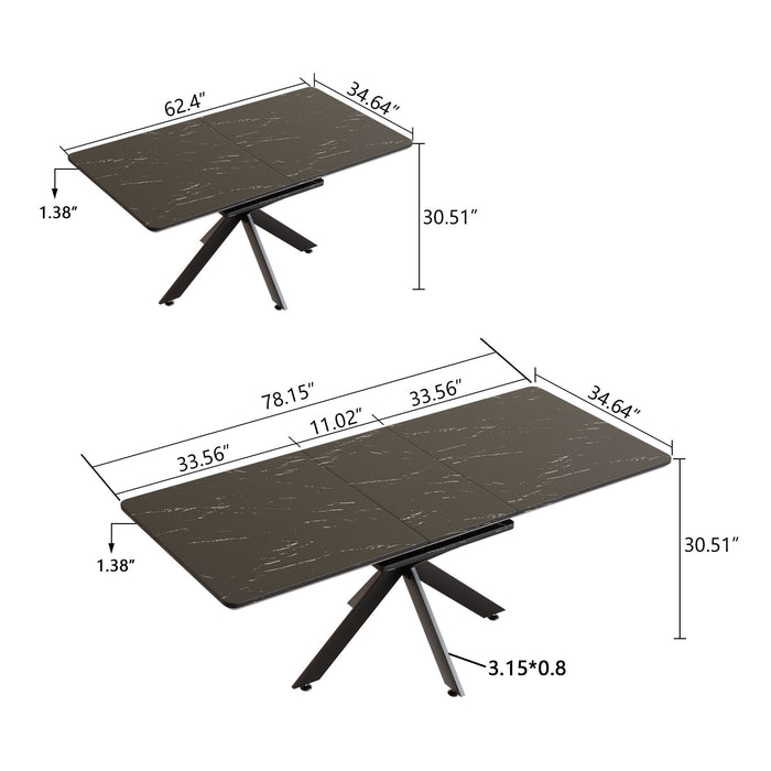 Extendable Dining Table Set With Curved Backrest Upholstered Chairs