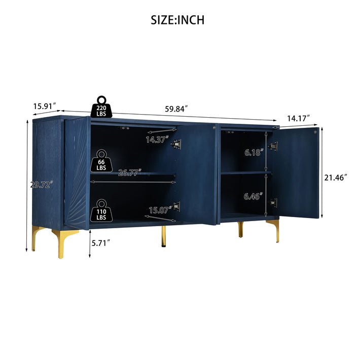Modern 4 Door Sideboard With Creative Carved Surface And Adjustable Shelves