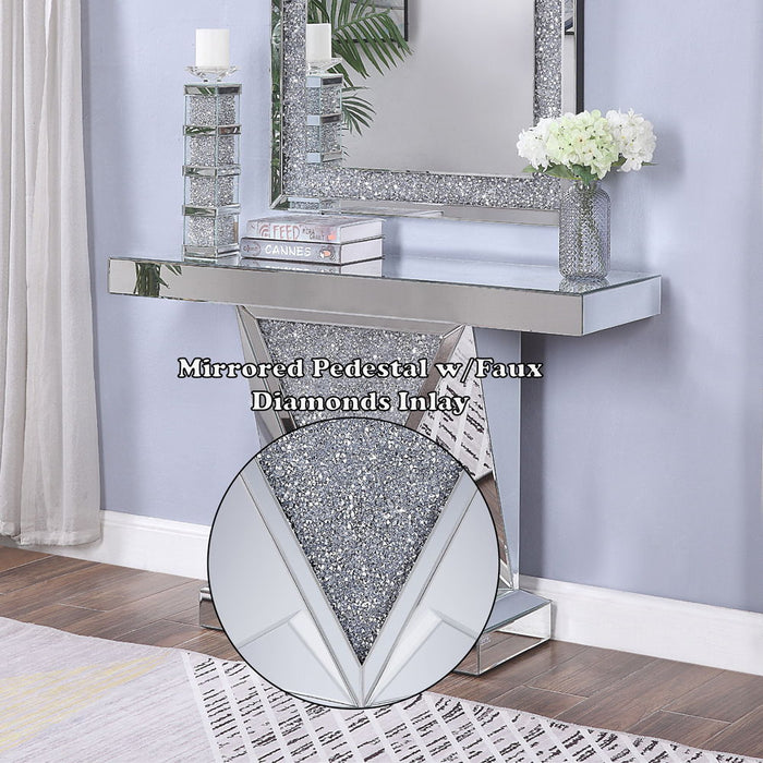 Noralie - 31"H Console Table - Mirrored & Faux Diamonds