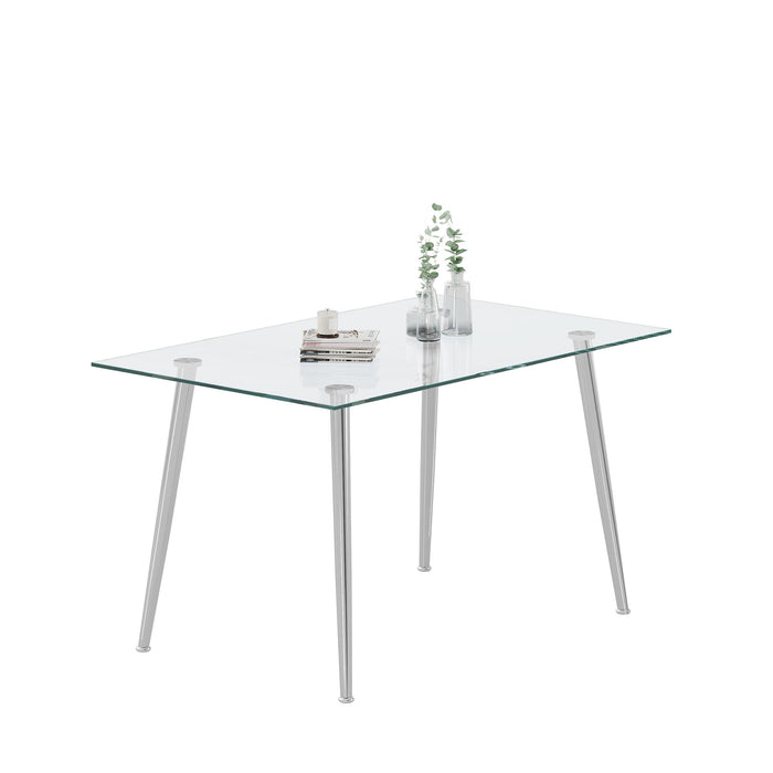 Thick Tempered Glass Top Dining Table With Silver Stainless Steel Legs